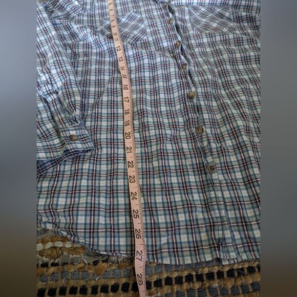 Oversized Plaid Flannel Purple & Teal Blue L/S Button 2 Granola Earth Girl - Picture 3 of 7